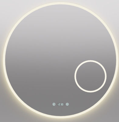 Specchio di bagno a LED intelligente con funzione anti-nebbia, display di tempo e temperatura, attenuazione senza step, design impermeabile, controllo a doppio tocco, temperatura di colore 3000K ~ 6000K, dimensioni e funzionalità personalizzabili